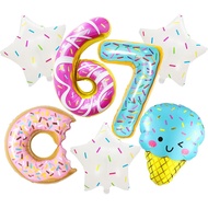 Set Hiasan Hari Lahir 6 7, Belon Foil, 6 7 Belon, 7 Keping Belon Donat & Aiskrim, Hiasan Parti Hari 