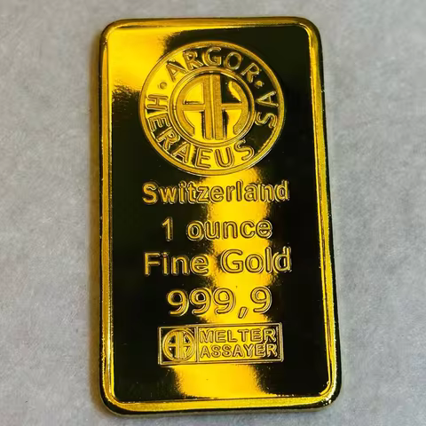 1 oz Swiss Argor-Heraeus Gold Bar 24k Gold Plated Non Coin Independent Serial Number Business Gift C
