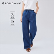GIORDANO Women Jeans Lightweight Elastic Waist Denim Pants Slant Pockets Straight Leg Fashion Casual