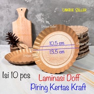 [Isi10] Piring Kue Tart Kertas Kraft Coklat Laminasi Piring Kertas Ulang Tahun Bulat Snack Jajan