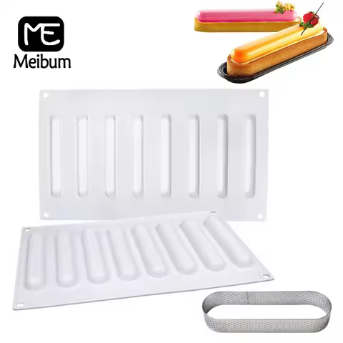 Meibum 8 Cavity Oval Cake Silicone Mould Tart Ring Combination Mold Pastry Bakeware Mousse Dessert D
