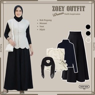 4IN1 ONE SET for Teenagers { Vest + Cuff + Umbrella Skirt + Hijab} Suit Viral CampusWanita_SR185