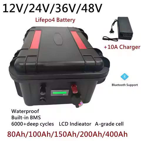 Waterproof 12V 24V 36V 48V 80Ah 100Ah 150Ah 200Ah 400Ah Lifepo4 battery BMS inside for trolling moto