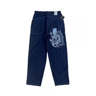 90 American Retro Straight Sports Loose Men Women Hip Hop Embroidered Dragon Pants Denim Skateboardi
