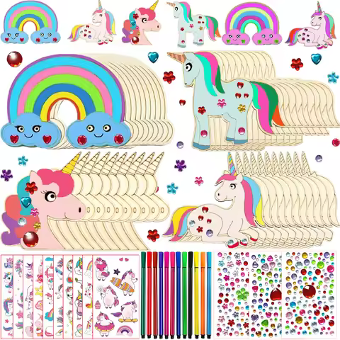 402Pcs Unicorn Wood Craft Set, Unicorn Craft Set, Birthday Crafts, Making Wood Crafts, DIY Crafts