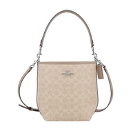 COACH CITY 經典馬車Logo防刮皮革側肩/斜背兩用水桶包(奶茶)/平行輸入
