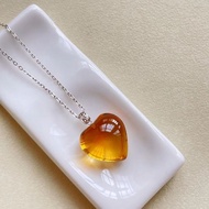 {YY} [Amber Time] Yellow Chalcedony Heart-Shaped Pendant Necklace Gold High-Value Temperament Fashio