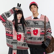 情侶聖誕毛衣綿羊毛衫 冬季蘋果提花費爾島針織衫