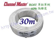 美國同軸電纜 單鋁單網 白30米裝 Channel-Master 2200mhz 5C2V RG6 BS CS