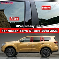 8Pcs Glossy Piano สีดำรถหน้าต่างประตูคอลัมน์ B C เสาโพสต์สำหรับ Nissan Terra D23 X-Terra 2018-2023คาร์บอนไฟเบอร์กระจก PC วัสดุสติกเกอร์อุปกรณ์จัดแต่งทรงผม