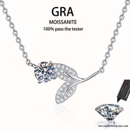 【 GRA Certificate Attached 】 1CT moissanite necklace, fashionable leaf pendant S925 pure silver wome