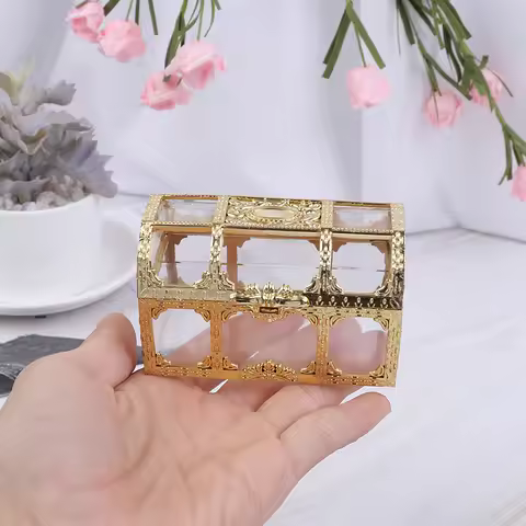 1PC Vintage Storage Organizer Box Treasure Chest Transparent Pirate Treasure Box Crystal Gem Jewelry