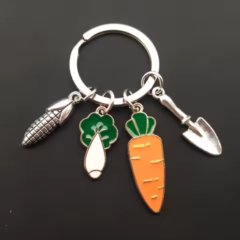Creative cute corn carrot keychain Framer shovel gardener key ring fashion metal gift big promotion 