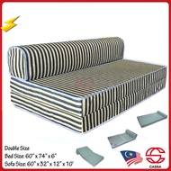 Cassa Mimo Foldable Queen 6 Inch Thick Foam Mattress / 2 Seater Sofa Bed 4 In 1 (Blue Stripe)