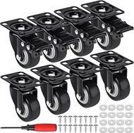 Datanly 8 Pcs 2 Inch Heavy Duty Caster Wheels Set with Brake Screws Swivel Side Mount Casters 360 Degree l Shape Silent Trolley Furniture Wheels for Baby Bed Carts Kitchen Cabinet Table Plate (Black)