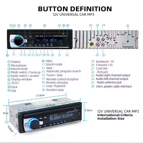 Podofo JSD-520 1 Din Car Radio Recorder 5301 Bluetooth MP3 Player FM Audio Stereo Receiver Music USB