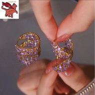 Hikaw Saudi Gold 18k Pawnable Legit Simple Purple Full Diamond Earrings for Women