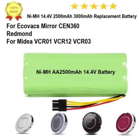 Vacuum cleaner robot battery 2500/3000mAh 14.4V NI-MH AA suitable for Midea VCR03W VCR03 battery Red