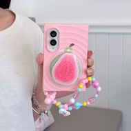 Ins Korean Pink Ripples Magnetic Case with Guava Bracket Chain for Samsung Galaxy Z Fold 8 Wide ZFol