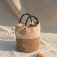 Two Tone (Khaki & Cream) Green Strap ,Bucket hand bags