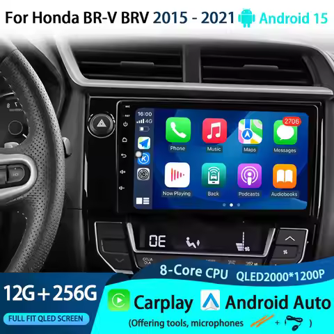 Android 15 Carplay Auto 4G WIFI GPS NAVI QLED For Honda BR-V BRV 2015 - 2021 Car Radio Multimedia St