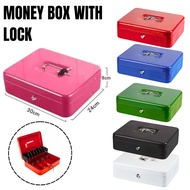 Metal Cash Money Box, Cash Box with Money Tray and Key Lock, Storage Box