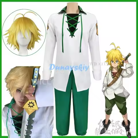 Anime The Cosplay Meliodas Costume Uniform Green Pants Wigs For Man Halloween Christmas Party Cos Cu