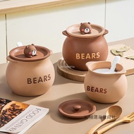 [High Temperature Resistant Ceramic] Lard Jar Household Double Ear Salt Jar Ceramic with Filter Mesh