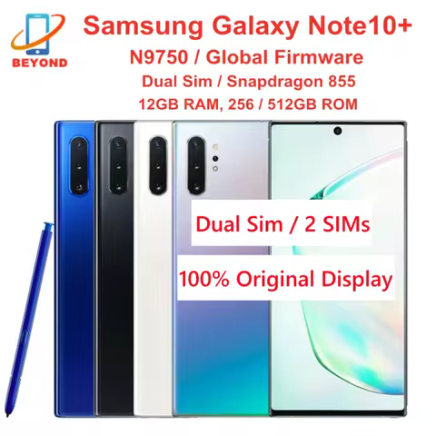 Samsung Galaxy Note10+ Dual Sim N9750 Note 10 Plus 256/512GB ROM 12GB RAM Octa Core 6.8" Snapdragon 