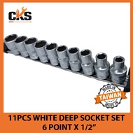 11PCS WHITE SOCKET SET 6POINT X 1/2"