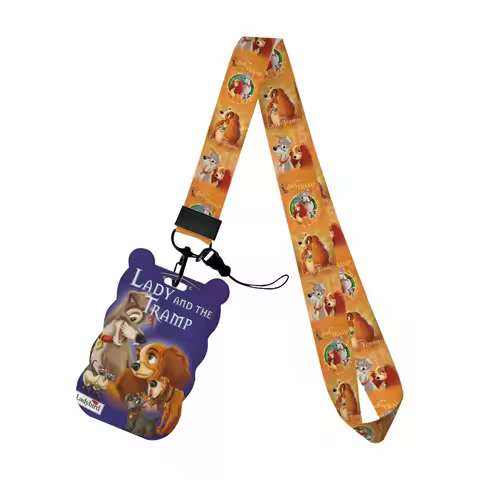 Disney Cartoon Lady and the Tramp Card Holder Lanyard ID Badge Holder Identification Card Case Neck 