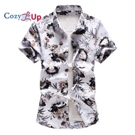 Cozy Up Summer Short Sleeved Batik Shirt for Men Print Floral Casual Lapel Men Slim Hawaiian Comfort