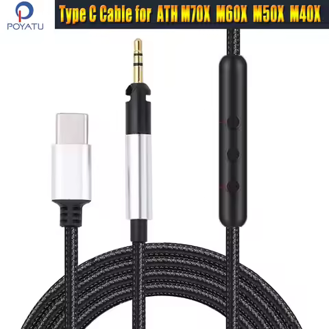 Type C Audio Cable for Audio Technica ATH-M70x ATH-M60x ATH-M50x ATH-M40x M50x M40x Headphone Cord W