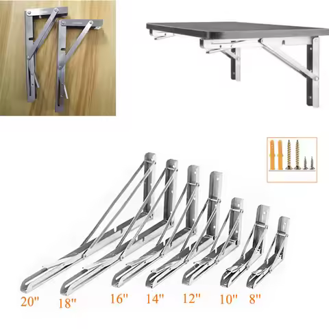 Folding Shelf Brackets Heavy Duty 304 Stainless Steel DIY Wall Mounted Shelf Bracket Space Saving fo