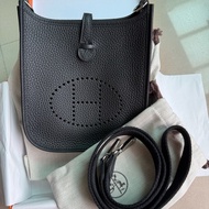💖Hermes mini Evelyne 黑色銀釦💖 K刻 全新全配 購證正本