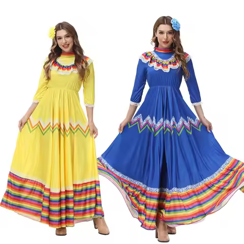 Traditional Spanish Gypsy Folk Dancer Dress Adult Women Vintage National Mexico Style Cinco De Mayo
