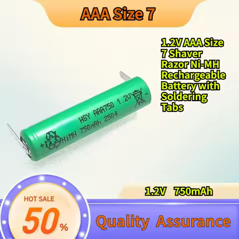 1.2V 750mAh AAA Size 7 Shaver Razor Ni-MH Rechargeable Battery with Soldering Tabs