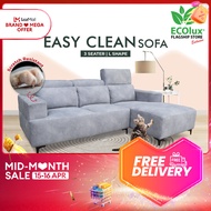 (FREE SHIPPING) ECOlux Easy Clean Sofa 3 Seater L Shape Sofa | Anti-Scratch Fabric | 100% Polyester Matte Velvet | FREE INSTALLATION | Direct From Factory