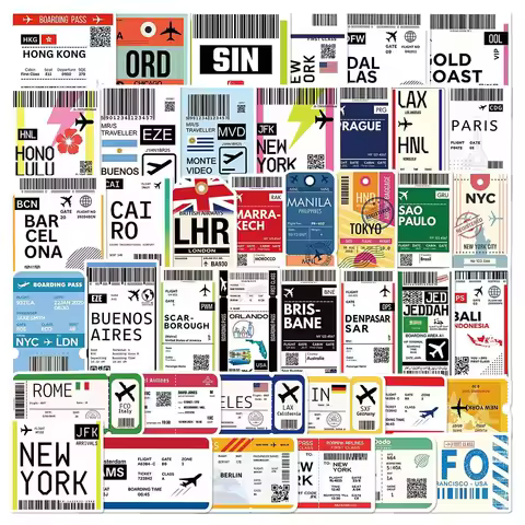 50Pcs Air Tickets Boarding Pass Stickers Graffiti DIY Travel Luggage Suitcase Phone Guitar Laptop Wa
