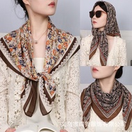 2026 New Style 90 * 90CM Square Scarf Pastoral Style Cotton Linen Silk Scarf Keep Warm Sunscreen Hea
