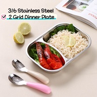 316 Stainless Steel Dinner Plate 2 Grid Stainless Steel Tray Divided Dinner Plate Lunch Box Food Box