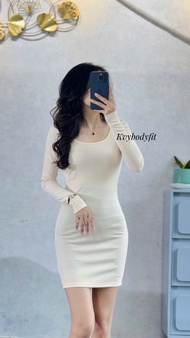 Đầm body cổ vuông tay dài siêu hách dáng Kvy D5 chất thun cotton mịn co giãn thích hợp mặc ở nhà đi