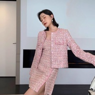 FOLADY - P521 One Set Wanita Import Atasan Blazer Lengan Panjang Full Kancing Mewah Elegant Dan Dres