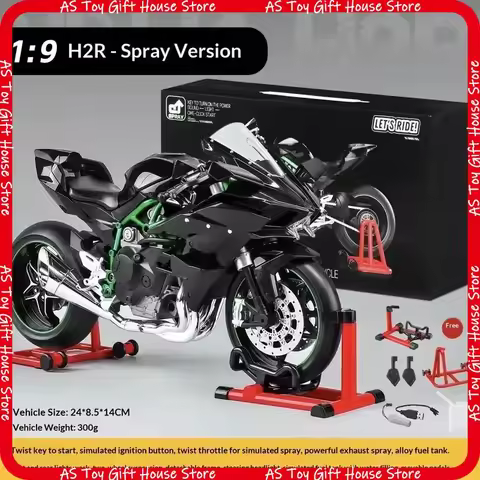 1/9 Scale Kawasaki Ninja H2R Diecast Alloy Motorcycle Model Smoke Spray Effect Collector Edition Gif