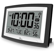 WallarGe Atomic Digital Wall Clock Battery Operated, Self-Setting, Large Display with Temperature, D
