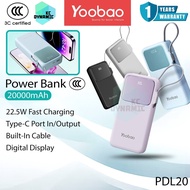 【3C Certified】Yoobao PDL20 20000mAh Powerbank 22.5W Fast Charging Power Bank Built-In Cable Yoobao P