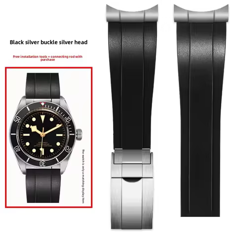 Soft Rubber Strap for Tudor 39mm 1958 BB58 Black Bay Panda Pro Black Shield Watchband Steel End Link