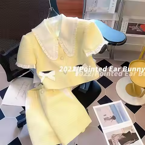 BESTBAFU French Elegant Bow Shorts Set Women's Ruffles Patchwork Backless Crop Jacket + Shorts Party