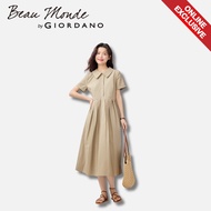 [Online Exclusive]Beau Monde Giordano Women Giordano 100% Cotton Doll Collar Pleated Dress