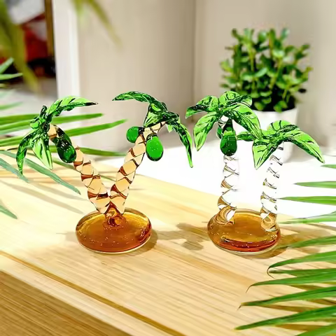 Murano Glass Palm Tree Figurine Hawaiian Style Simulation Small Coconut Tree Sculpture Ornaments Hom